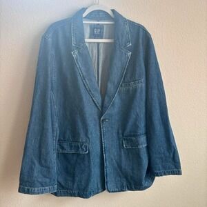 Gap Men's Blue Denim Blazer Jacket Size 2XL Regular Cotton Casual Jean Coat